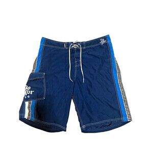Da Hui Men’s Board Shorts Swim Trunks Blue/White Colorblock 38 Pockets